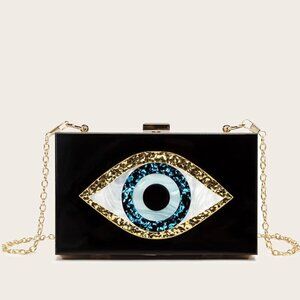 NEW Black Acrylic Glitter Eye Resin Clutch Bag OS